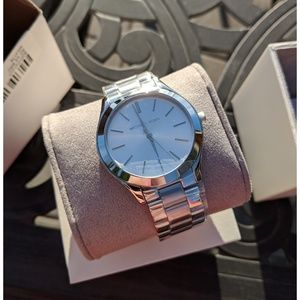 NWT Authentic Michael Kors Silver Runway Watch
